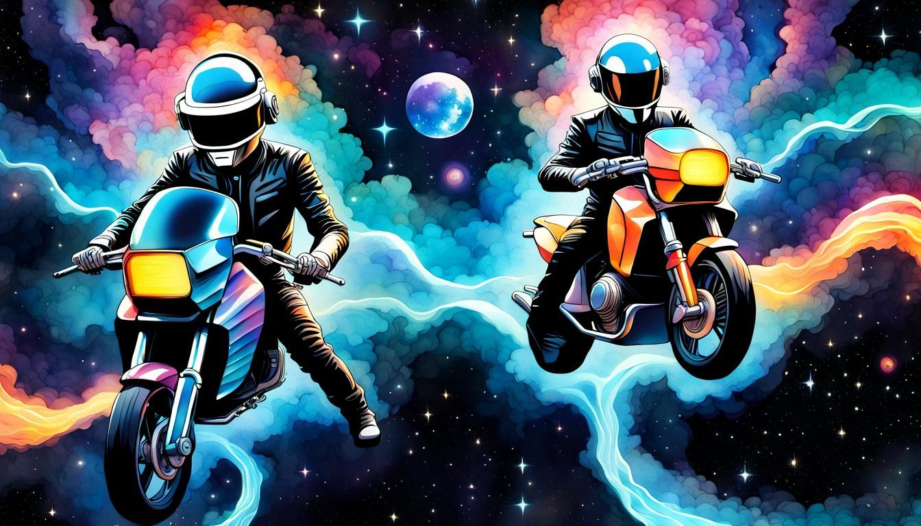 Daft Punk Ride Flying Motorcycles in Space