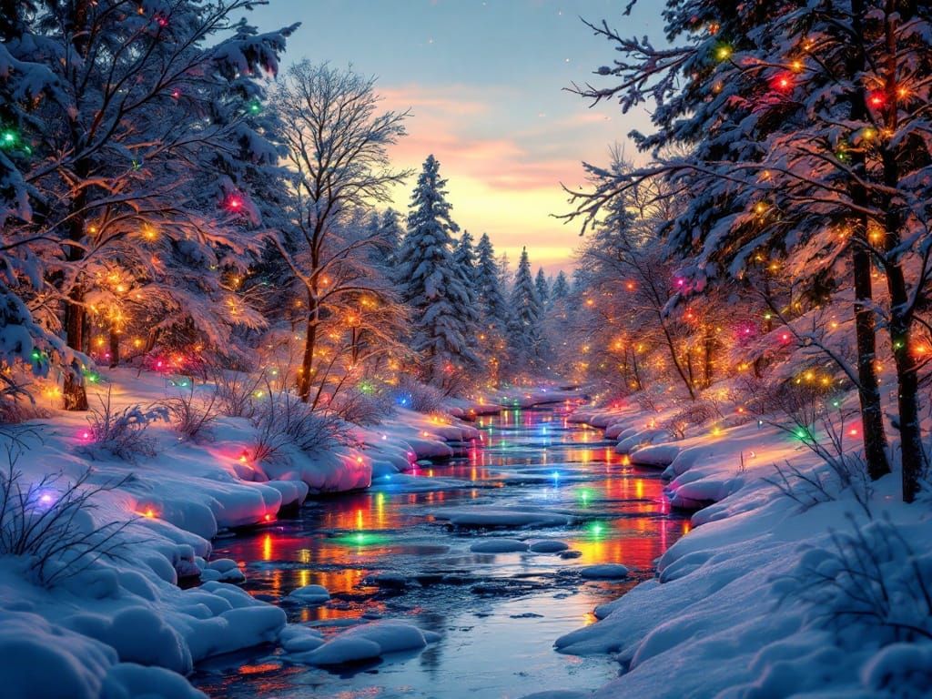 Winter Wonderland Scene with Sparkling Christmas Lights