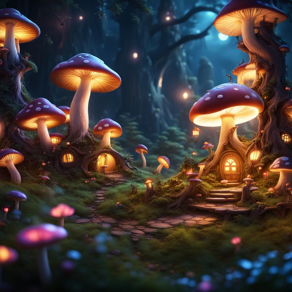 Fairy Village with Smiling Fairies: Fantasy Concept Art