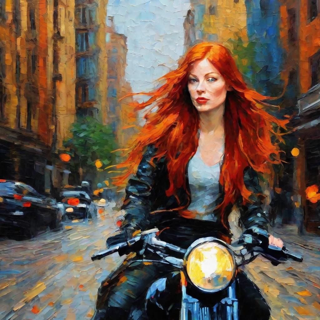 Redhead Motorcycle Rider: Impasto Expressionist Portrait