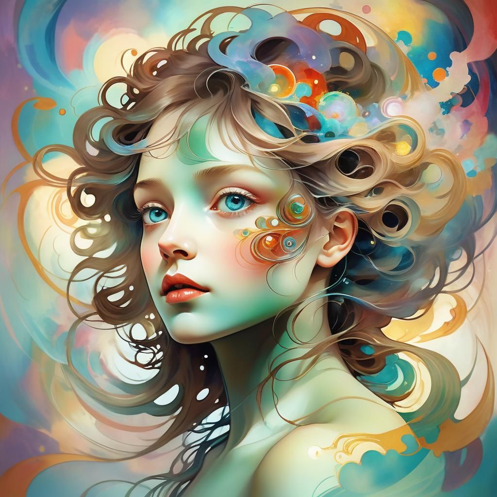 Ethereal Beings in Plasma Vortex, Art Nouveau Style