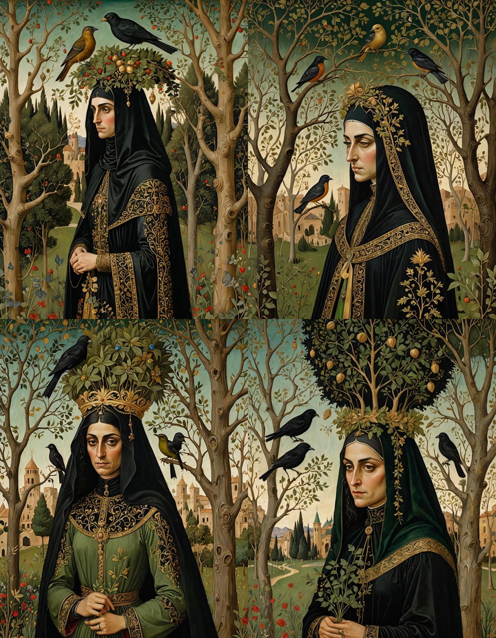 Woman with Bird: Surreal Neo-Gothic Renaissance Painting