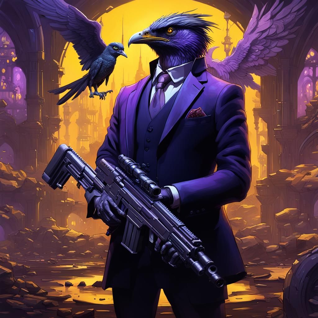 Humanoid Bird in Black Suit Concept Art