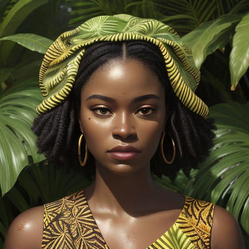 Woman Plays in Waterfall Mural, Detailed Patterns