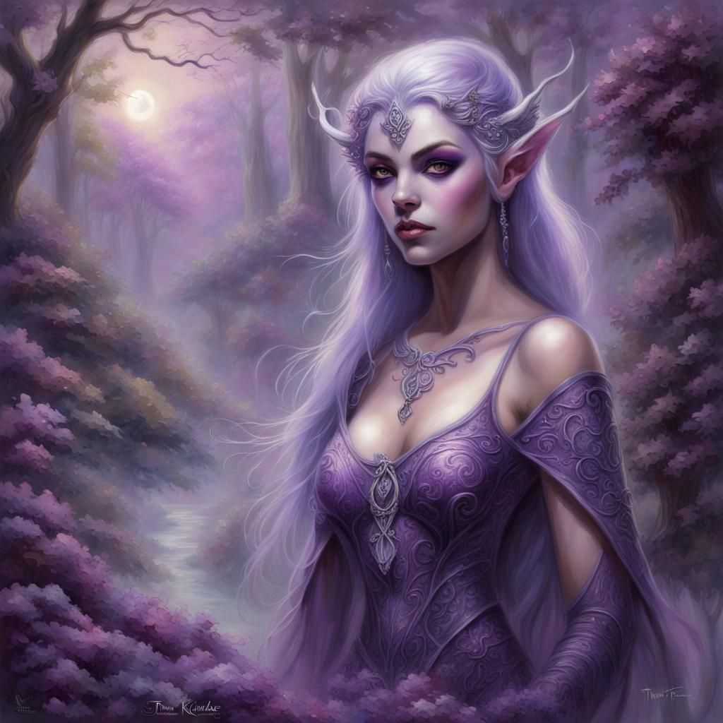 Ethereal Purple Drow Noble Lady in Fantasy Style