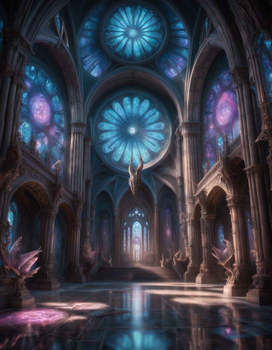 Cathedral Suspended in Twilight Dimension as Sci-Fi Art