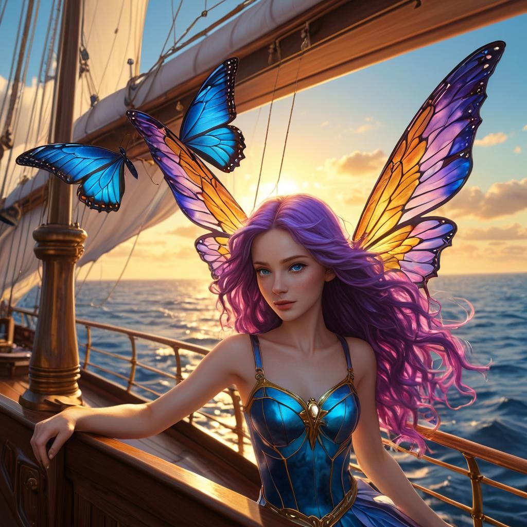 Ethereal Air Sprite Ascending From Sailing Ship