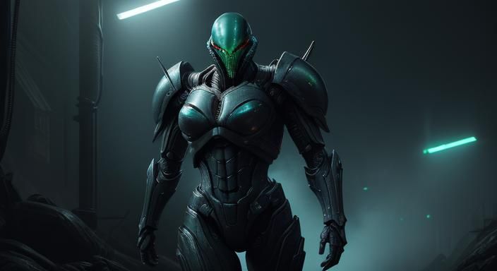 Xenomorph Warrior in Industrial Sci-Fi Environment