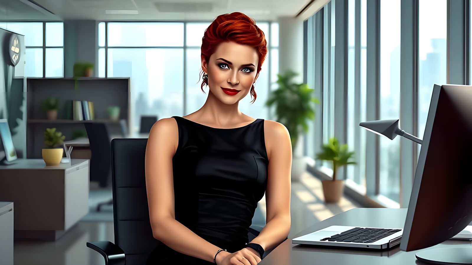 Redheaded Spy in Modern Office Disguise