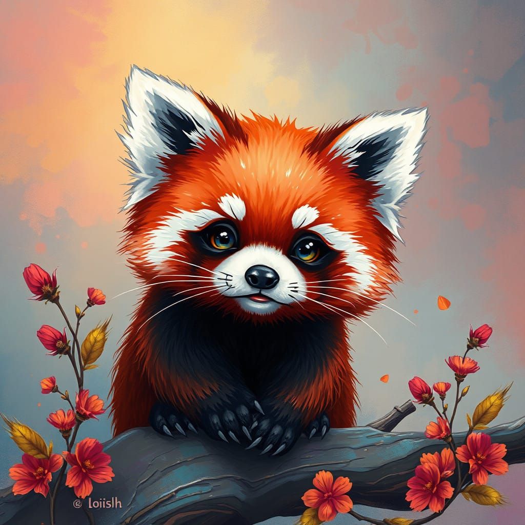 Whimsical Red Panda in Vibrant Crayon Style