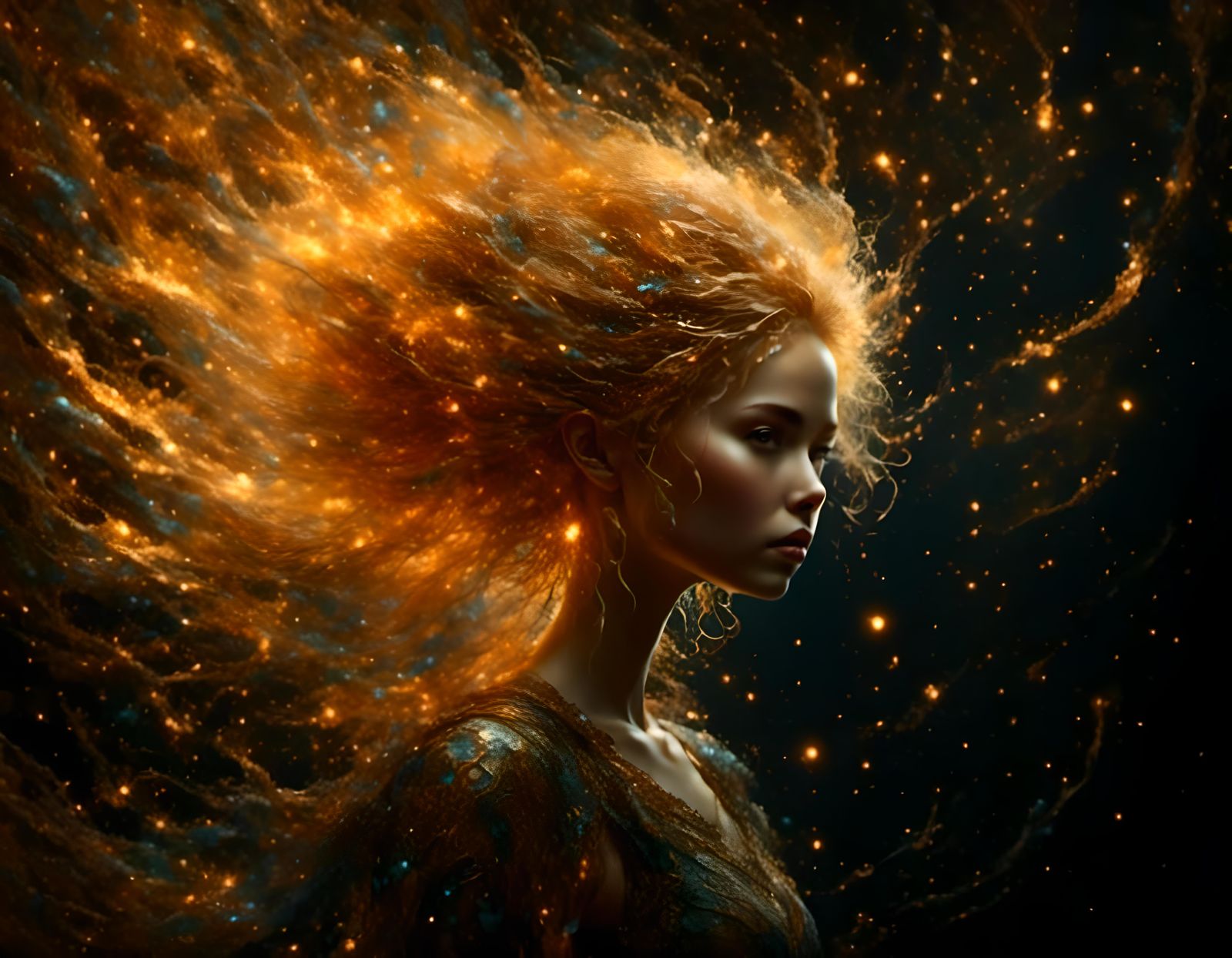 Ethereal Portrait of Strength with Magical Stars