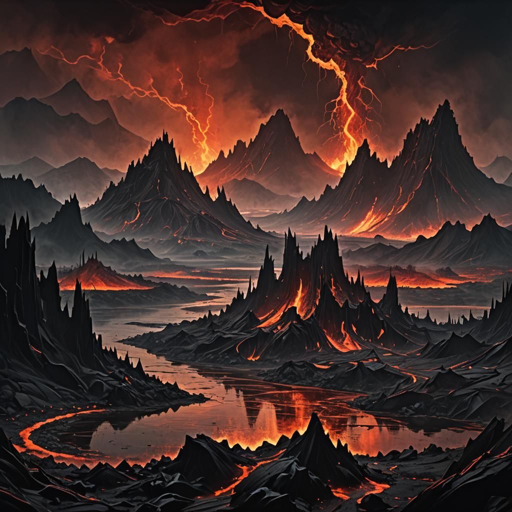 Hellish Island Lava Lake: Dark Fantasy Landscape