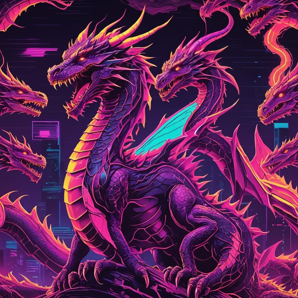 Synthwave Dragon in Neon Retro Style