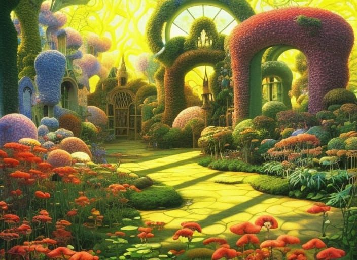 Exquisite Garden Flowers with Gothic Archways