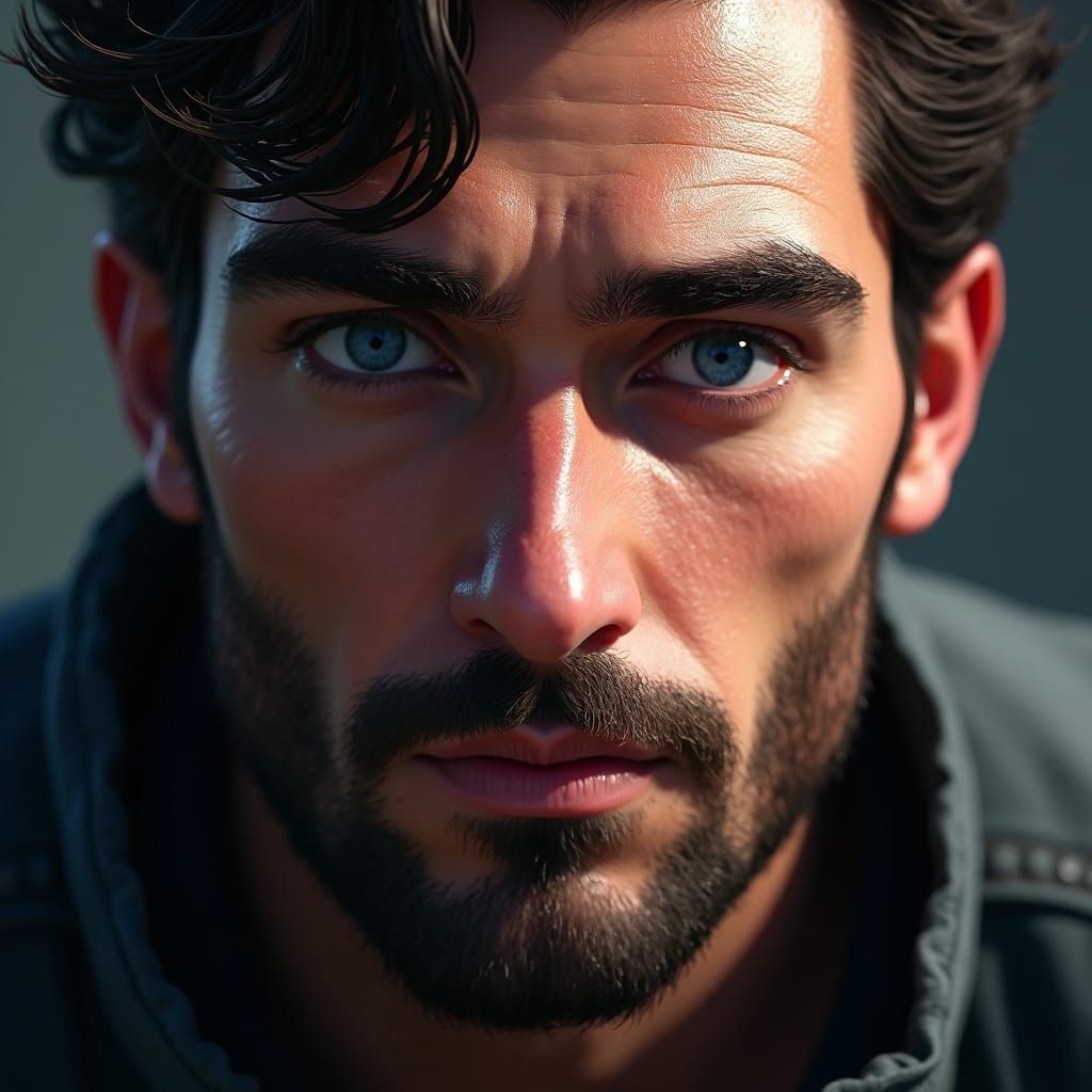 Intense Portrait of Handsome Man in Detailed Matte Painting