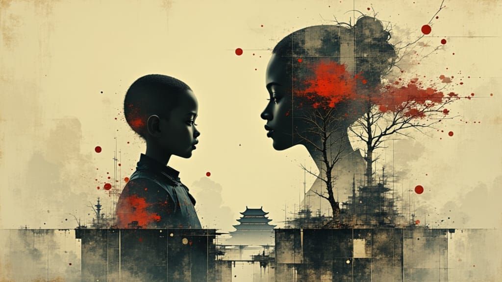 Peace and Love Double Exposure in Surrealist Style