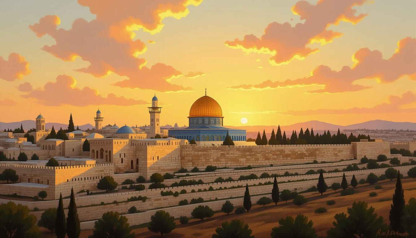 Oil Painting of Jerusalem Temple at Golden Hour