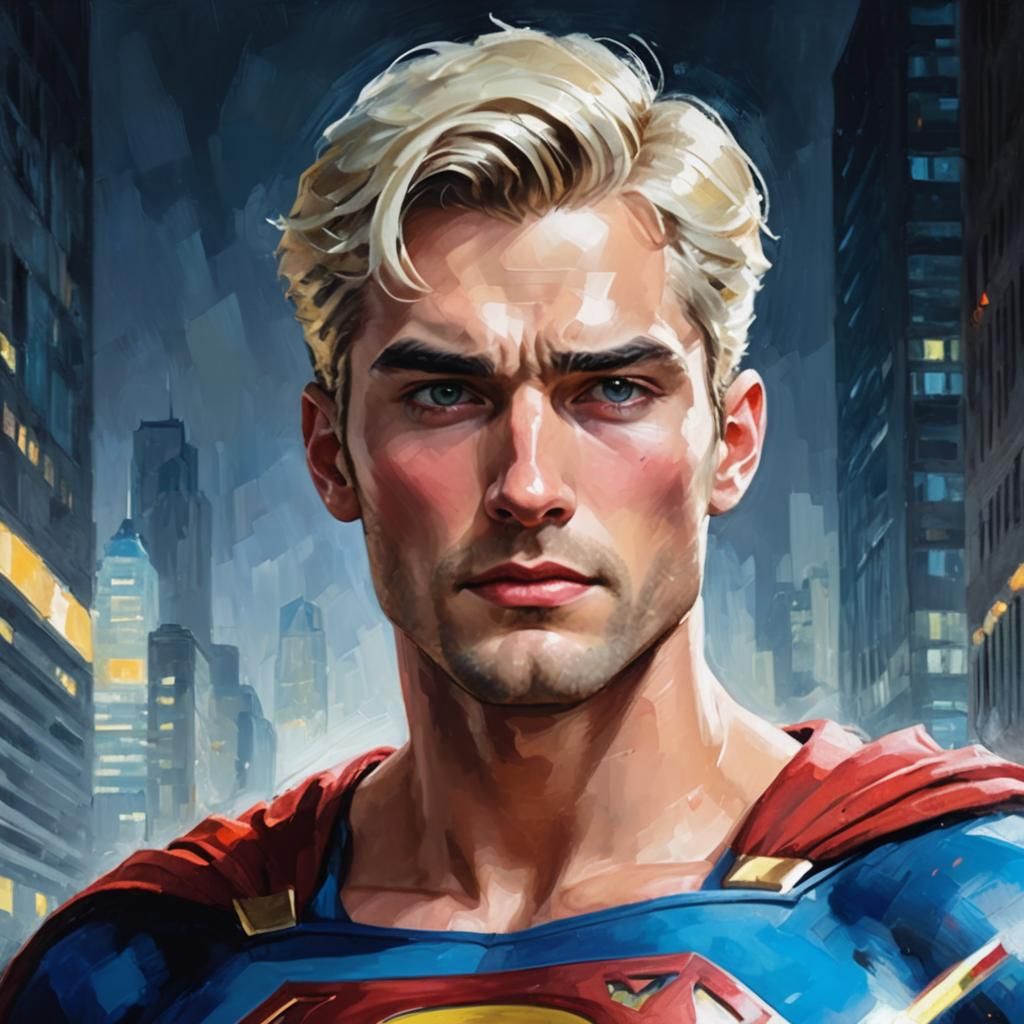 Young Superman with Blond Hair in Expressionist Style