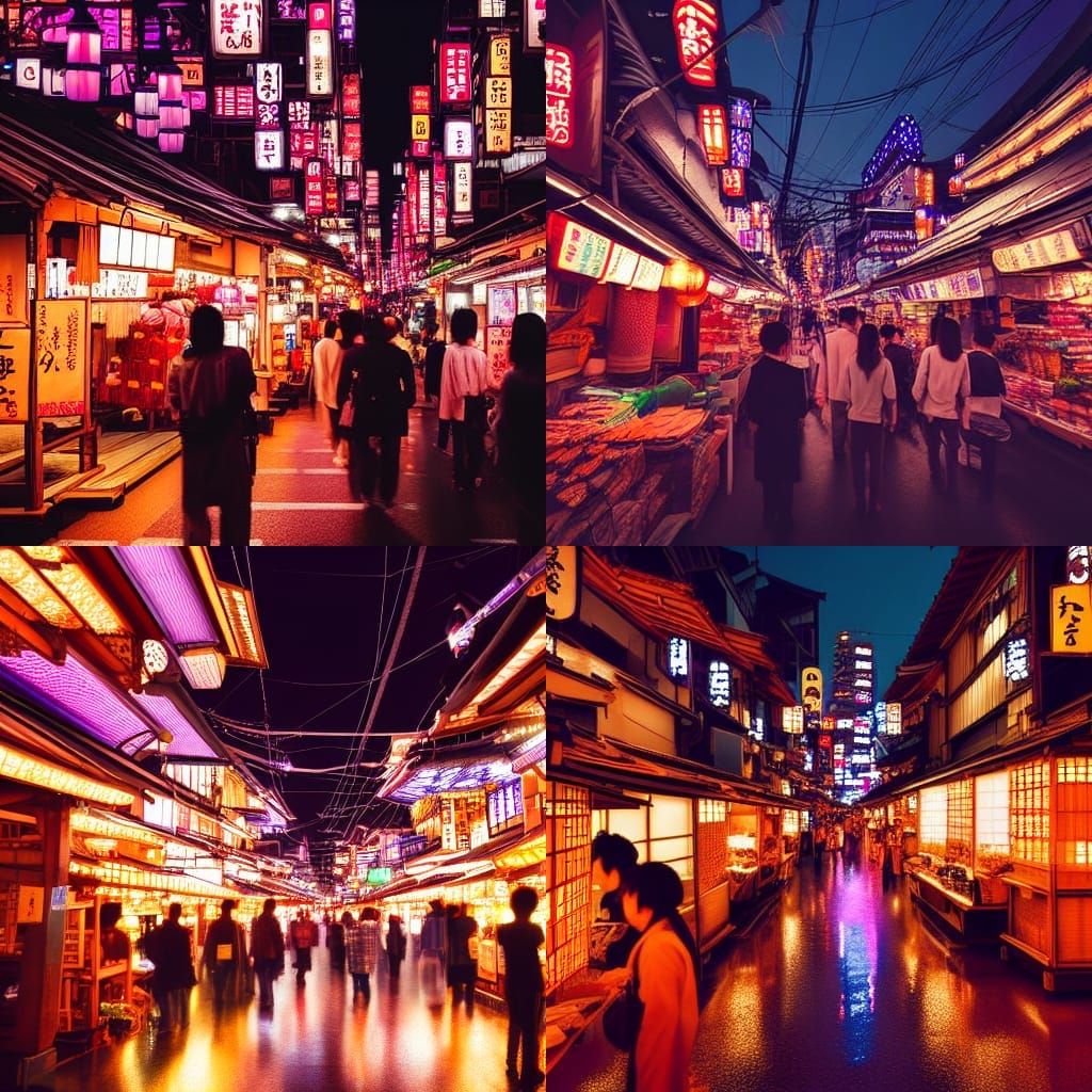 Tilt-Shift Japanese Market Lit at Night