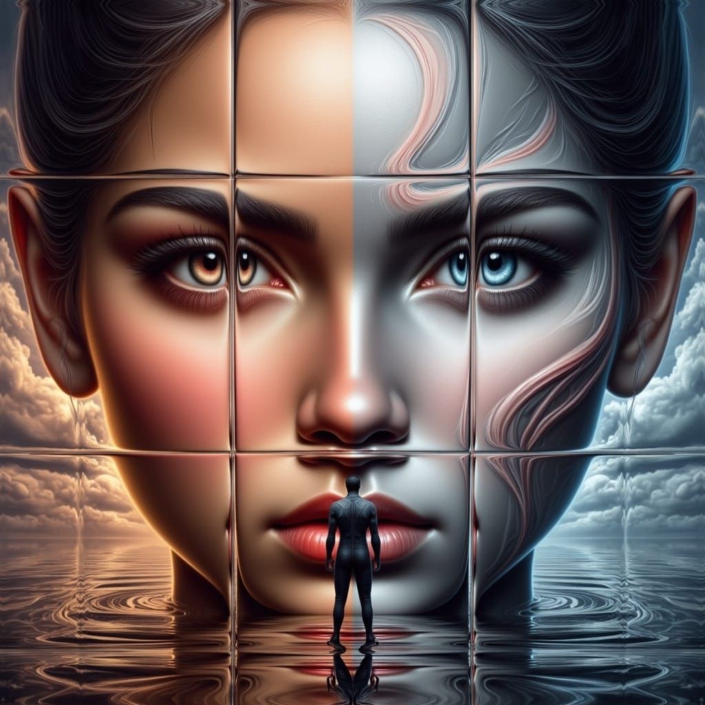 Figure and Mirrored Opposite at Reflective Lake