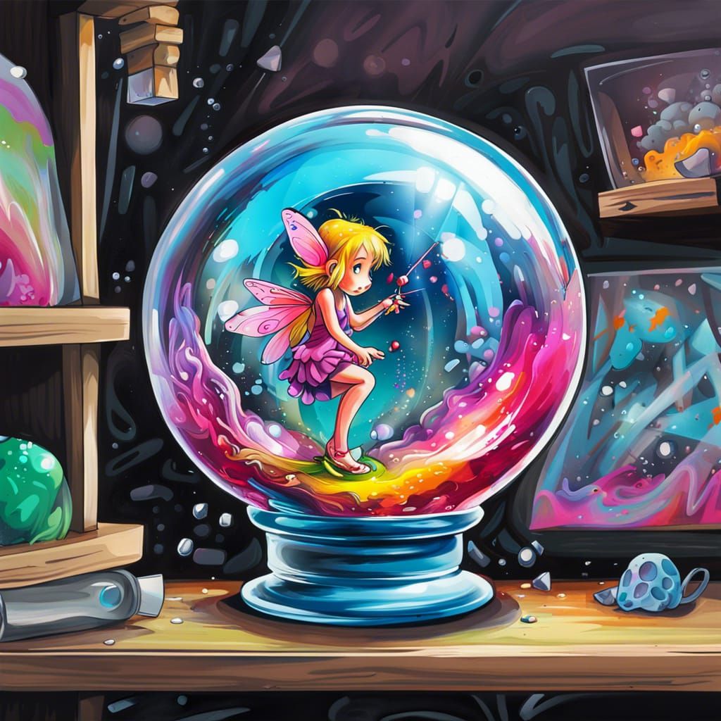 Cute Fairy in Glass Ball, Graffiti Art