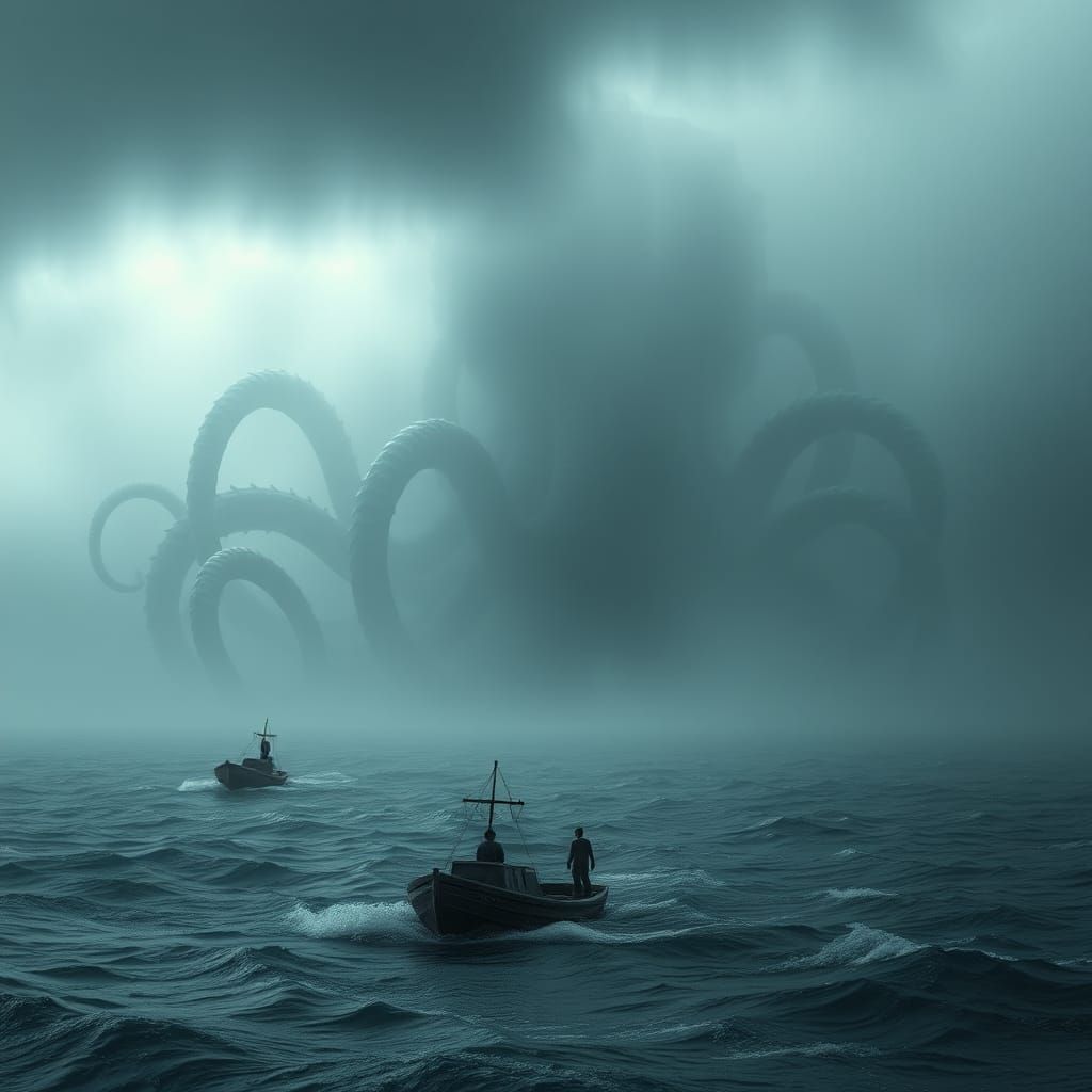 Colossal Cthulhu Emerges from Eerie Fog