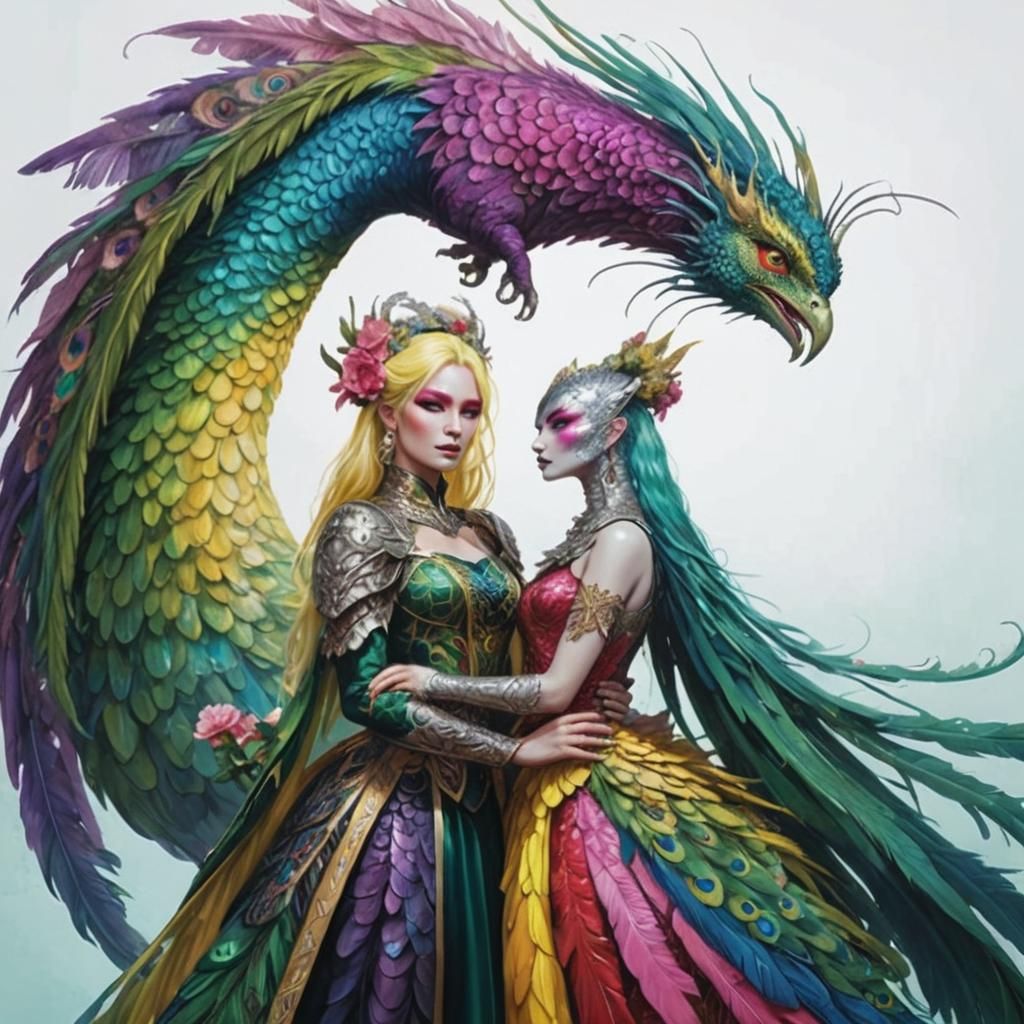 Dragon Peacock Woman in Comic Book Style