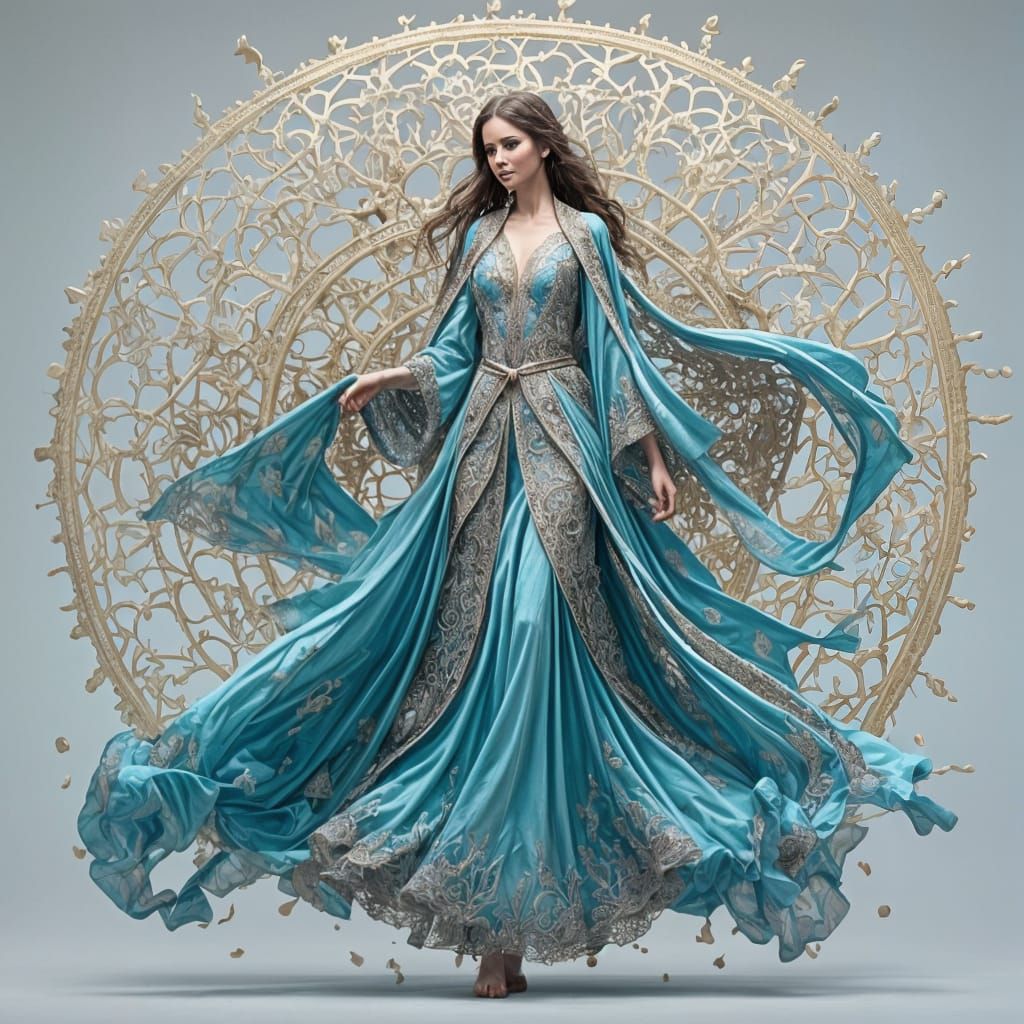 Girl in Fractal Lace Robe: Intricate Digital Portrait