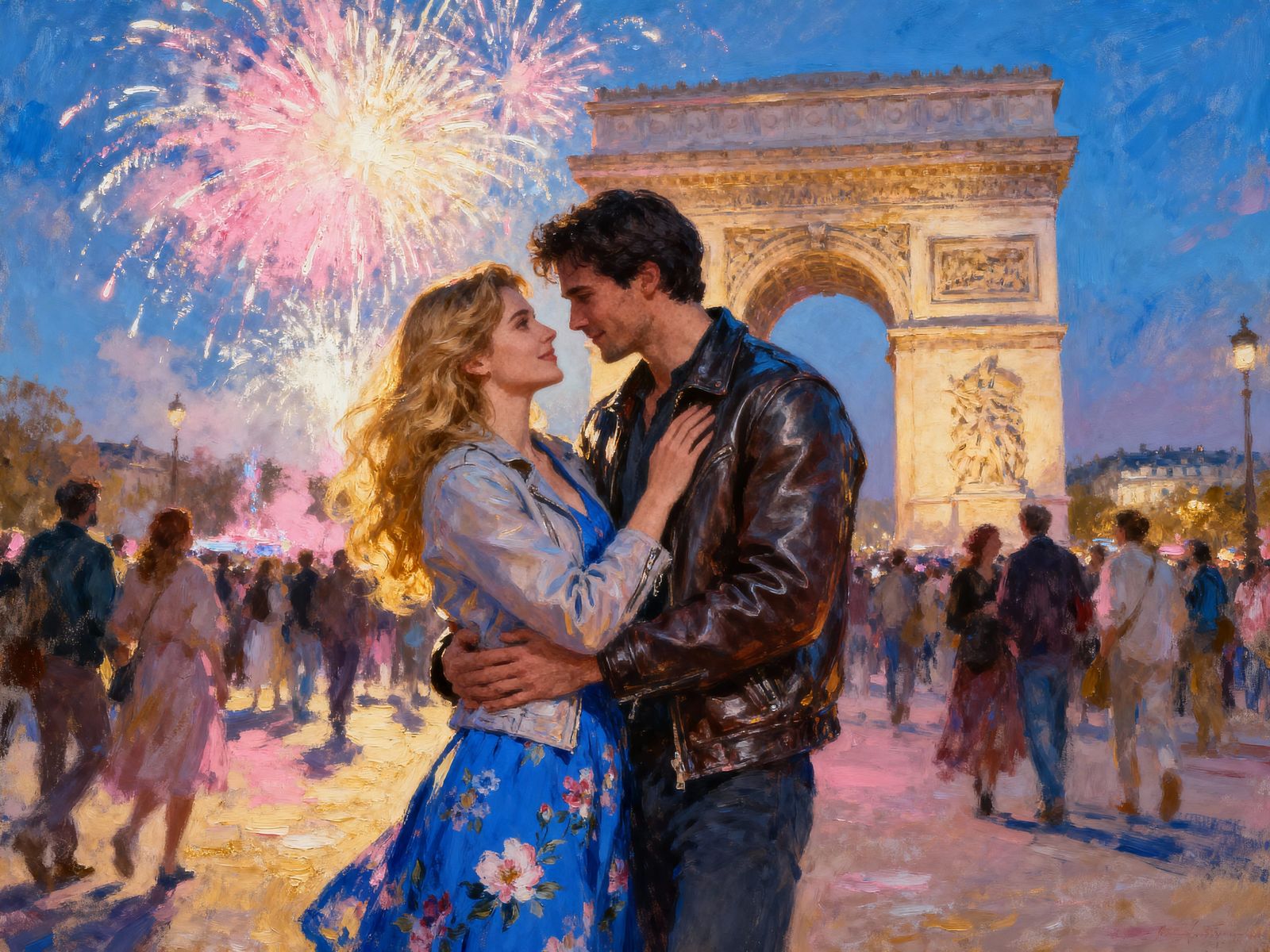 New Year's Eve Paris: Couple Embraces Amidst Fireworks