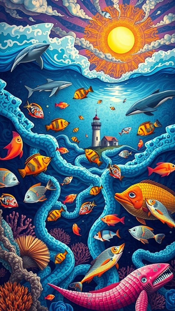 Dreamlike Oceanic Vortex in Abstract Vector Style