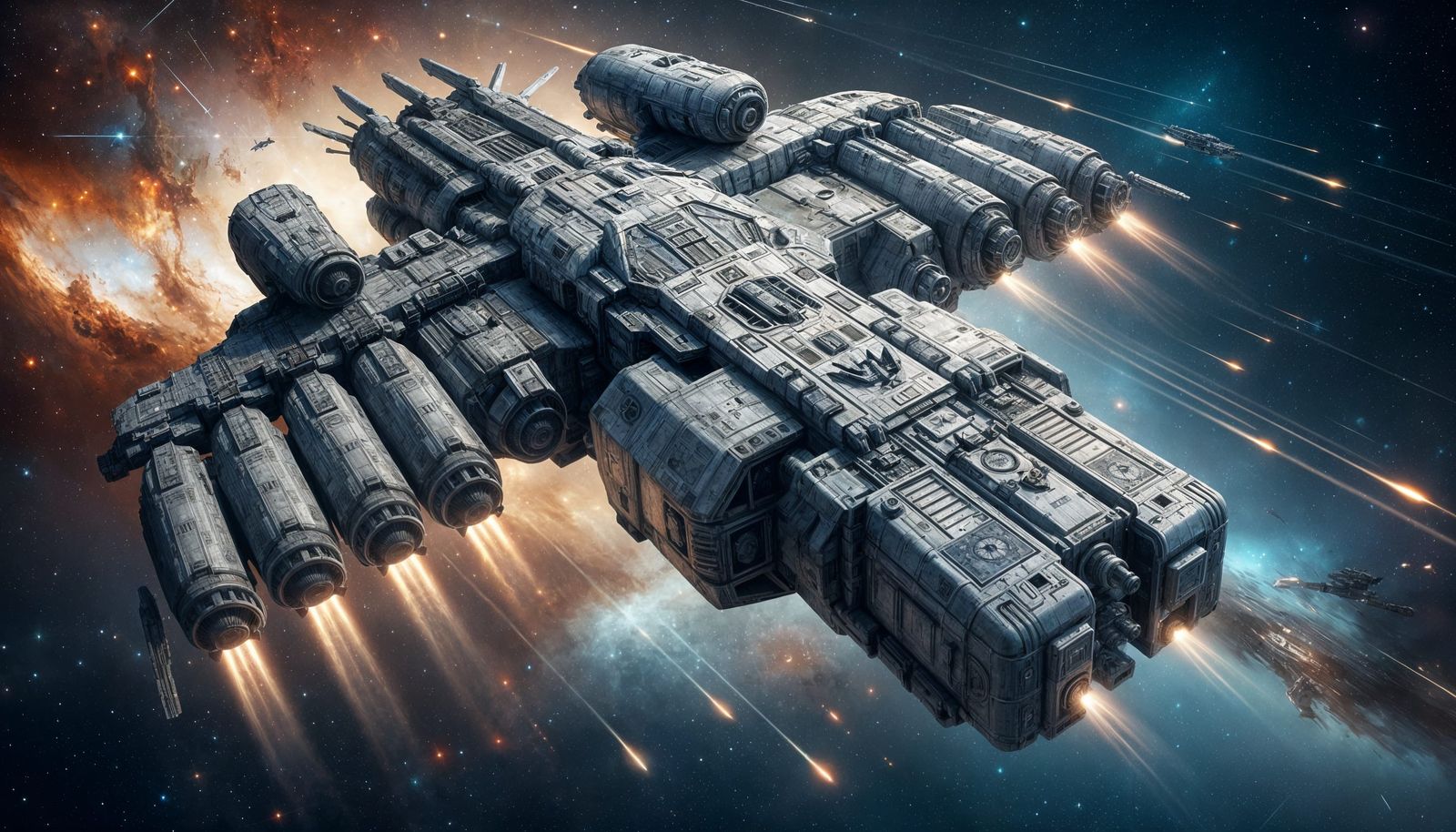 Industrial Spaceship Armed for Cosmic Conflict