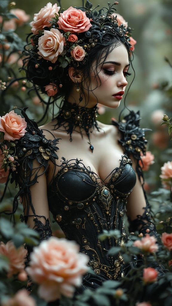Neo-Romantic Dark Fairy of Roses and Circuitry