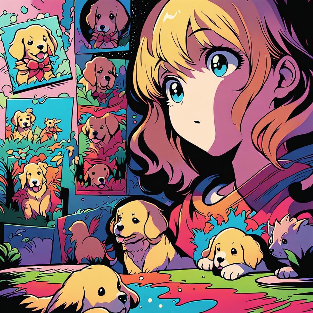 Anime Style Golden Retriever Puppy Portrait