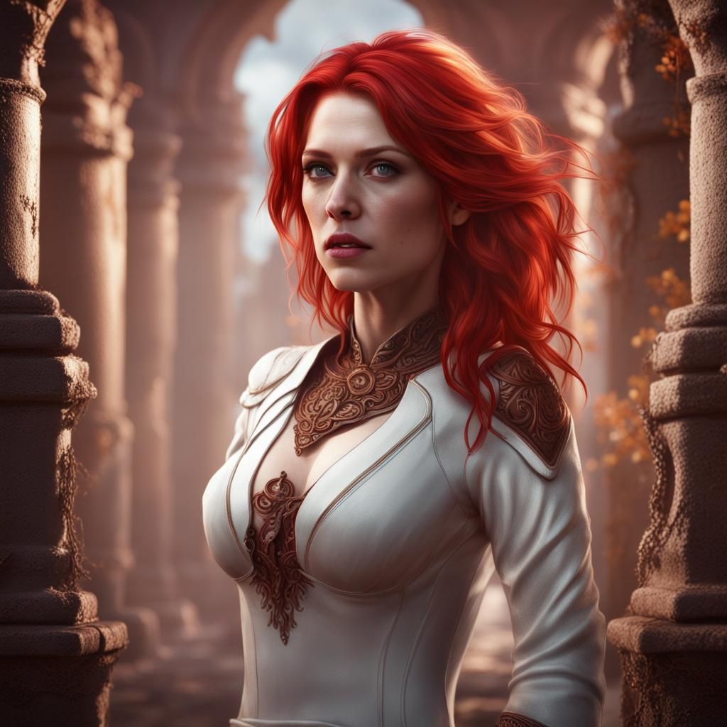 Beautiful Redhead Portrait in Detailed Fantasy Style
