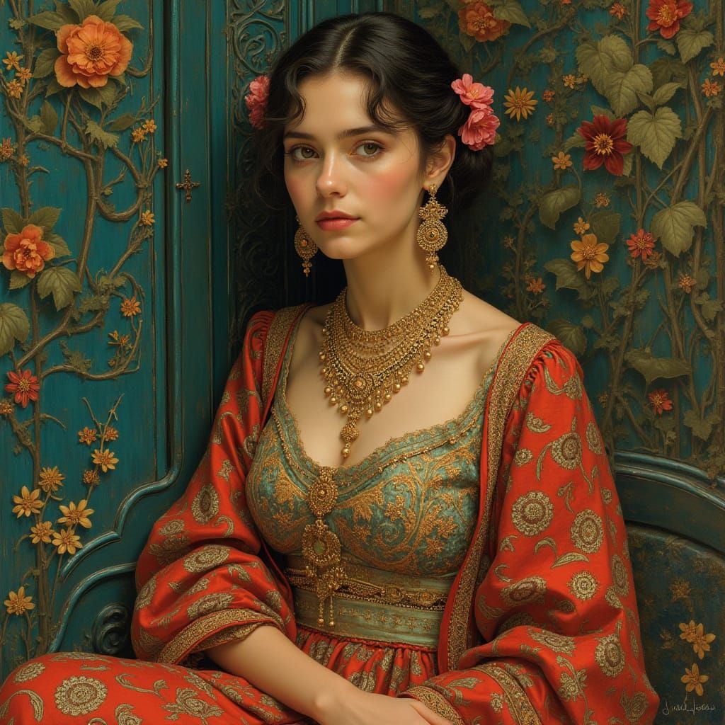 Moorish Woman in Opulent Alphonse Mucha Style