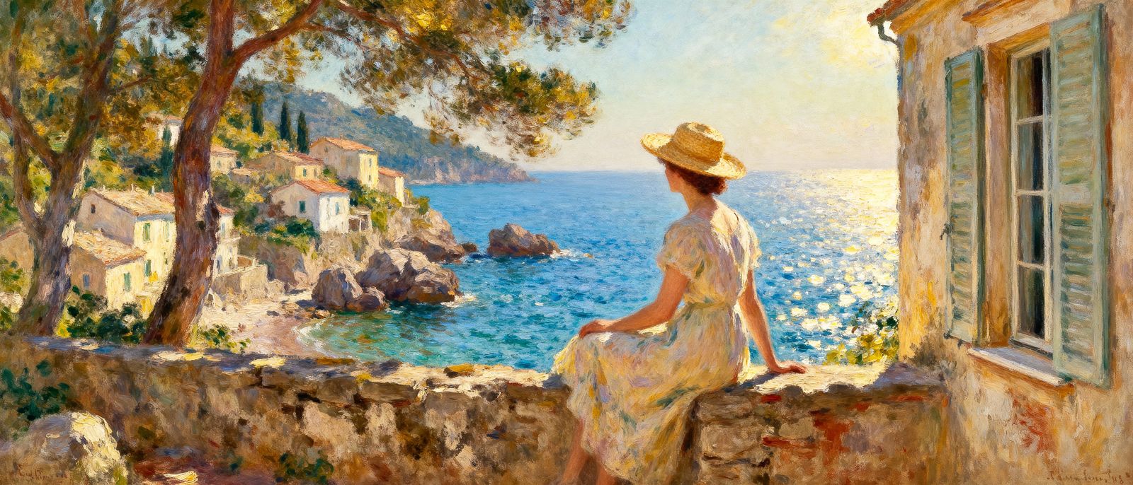 Impressionist Painting Of Woman Gazing At Sea View