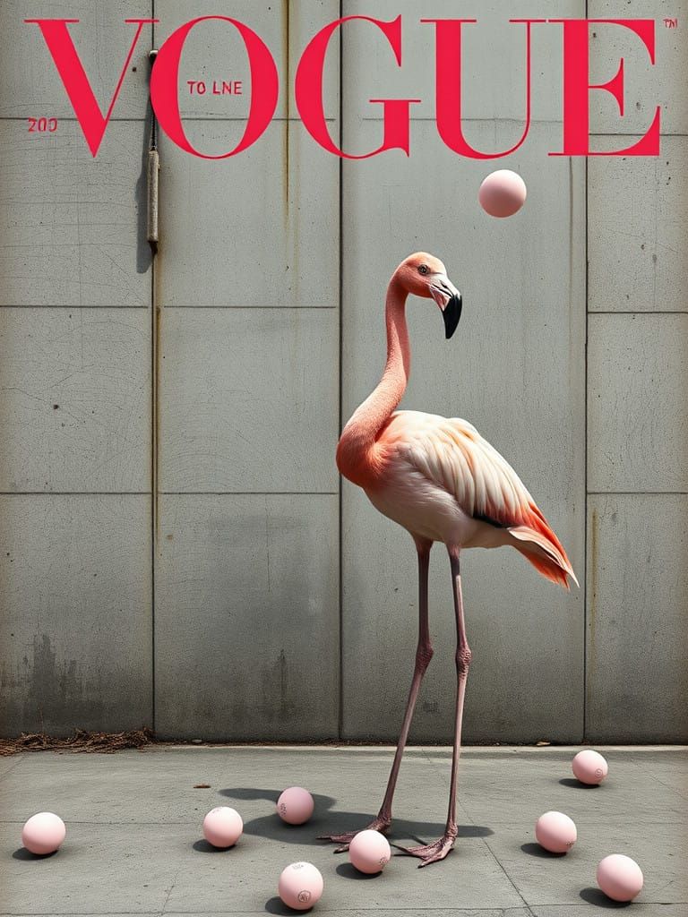Surreal Flamingo Before a Concrete Dystopia in Futuristic Fi...