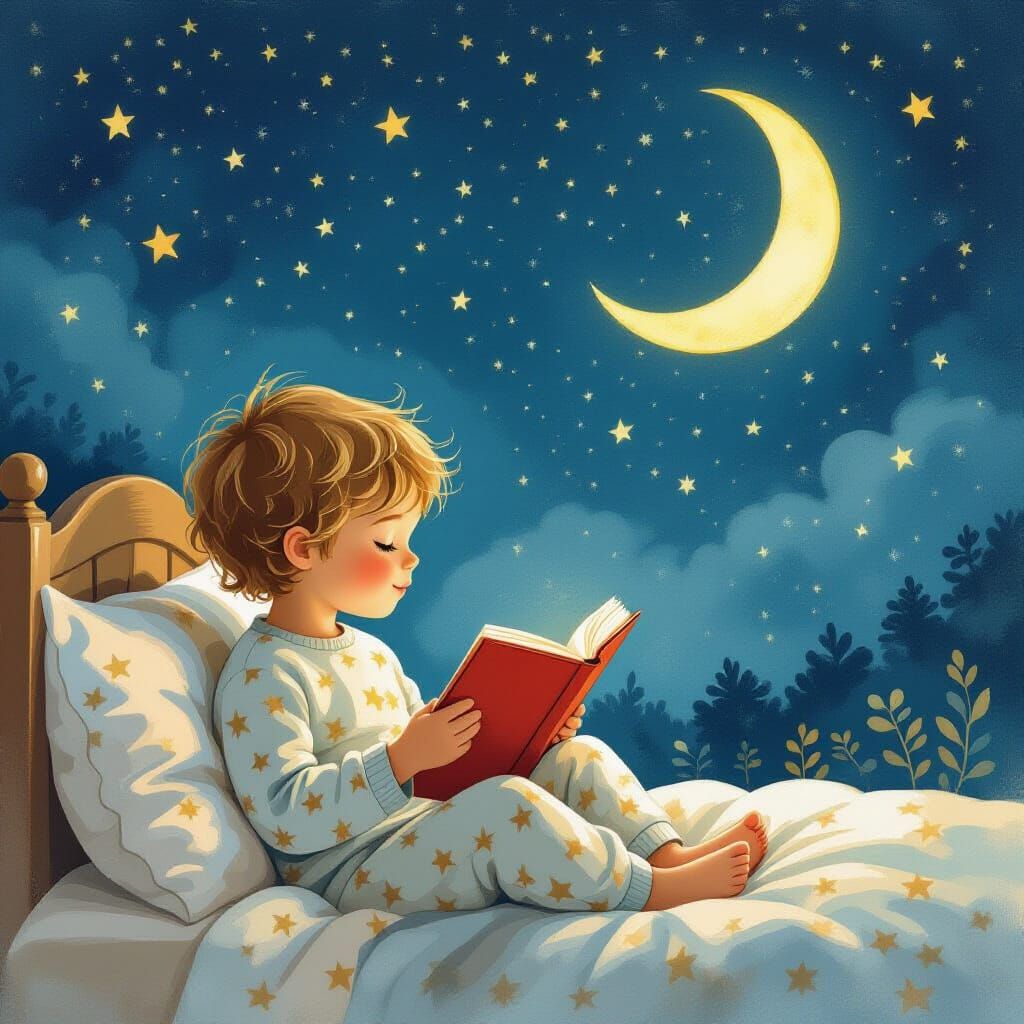 Cozy Bedtime Story Under Whimsical Starry Sky