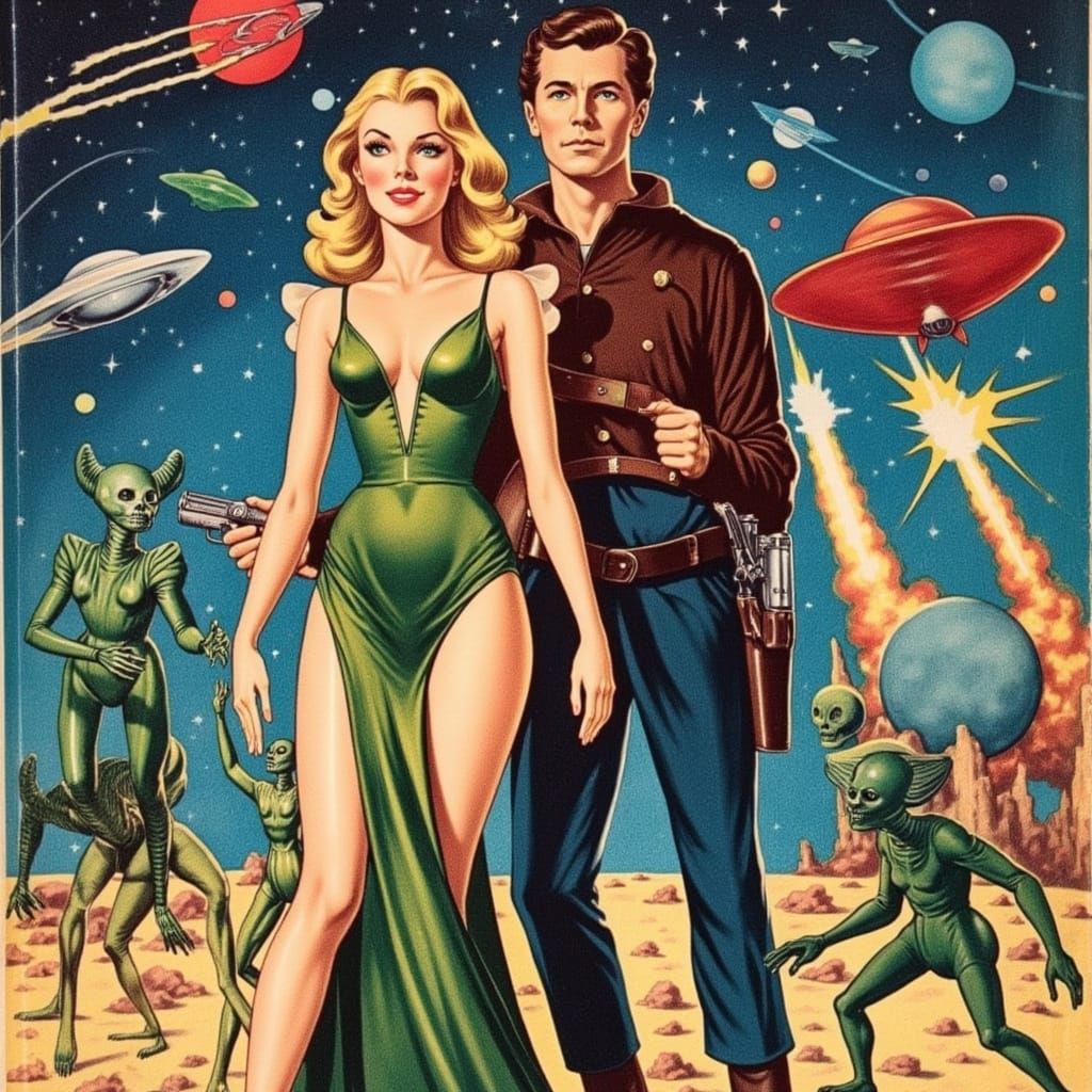 Vintage Science Fiction Art: Humans and Aliens in Epic Battl...