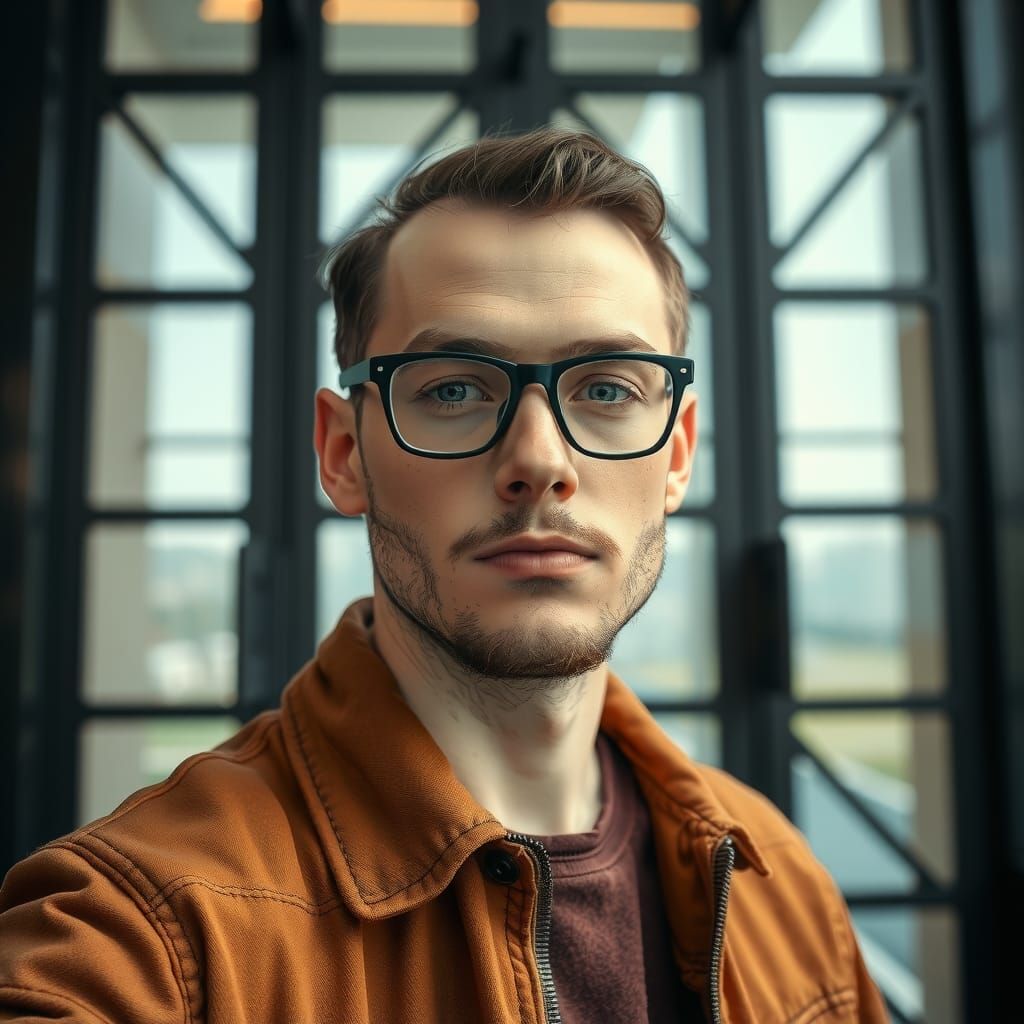 Young Man with Glasses Portrait in Fantastic Realism