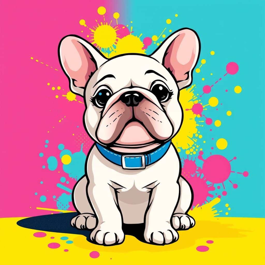 a pop art style painting of crazy looking cute cartoon bulld...