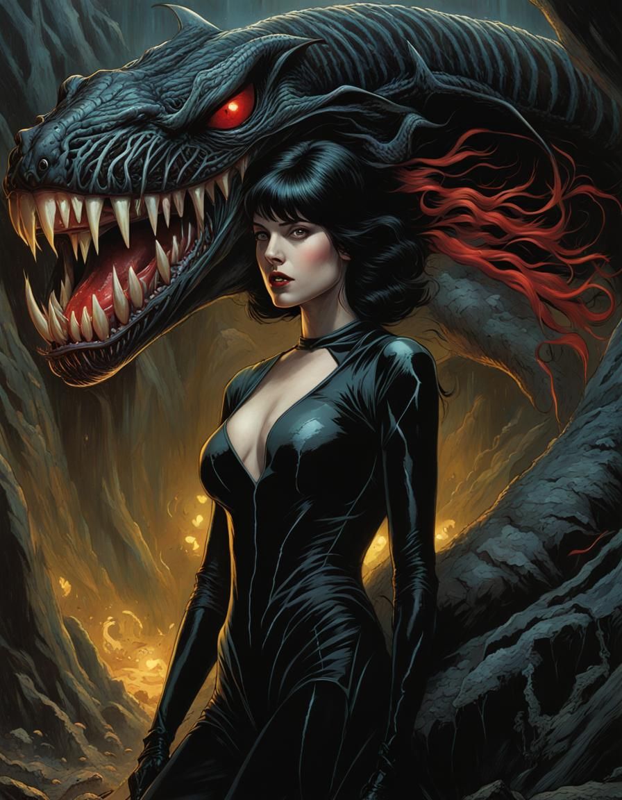 Venom Hybrid Woman in Maximalist Psychedelic Art