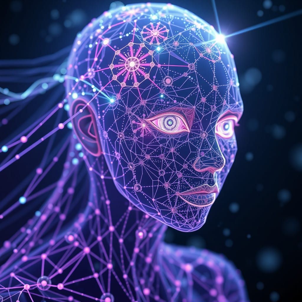 Hyperrealistic 3D holographic female AI entity, rendered in ...