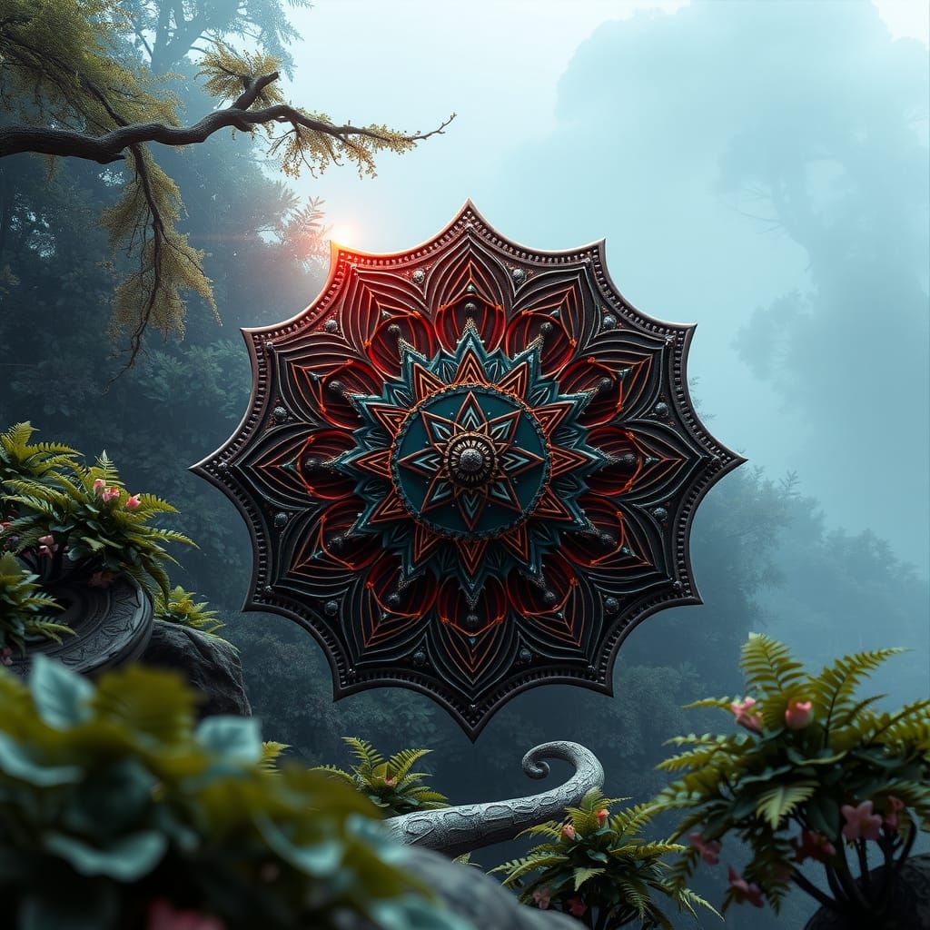 Futuristic Mandala Album Cover: Hyperrealistic Digital Art