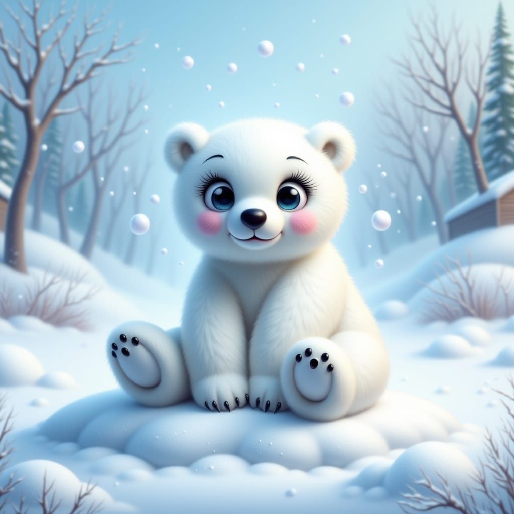 Chibi Polar Bear in Winter Wonderland