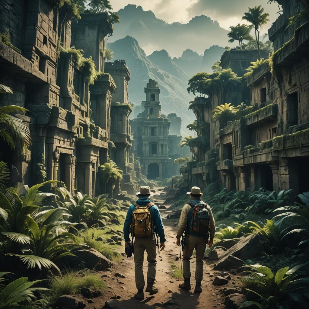 Explorer Finds Lost City: Cinematic Film Still