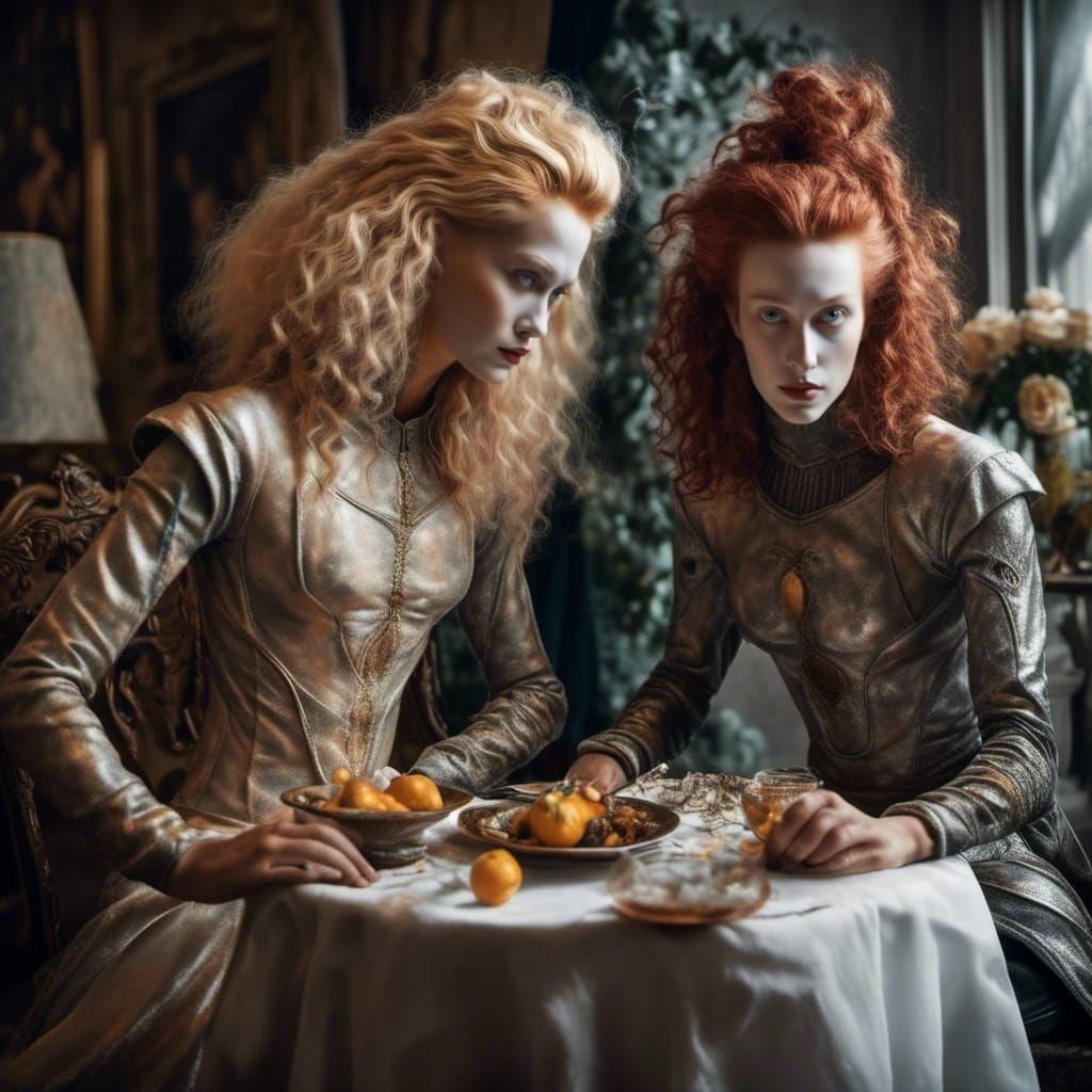 Art History Characters Party with Aliens in Hyperrealism