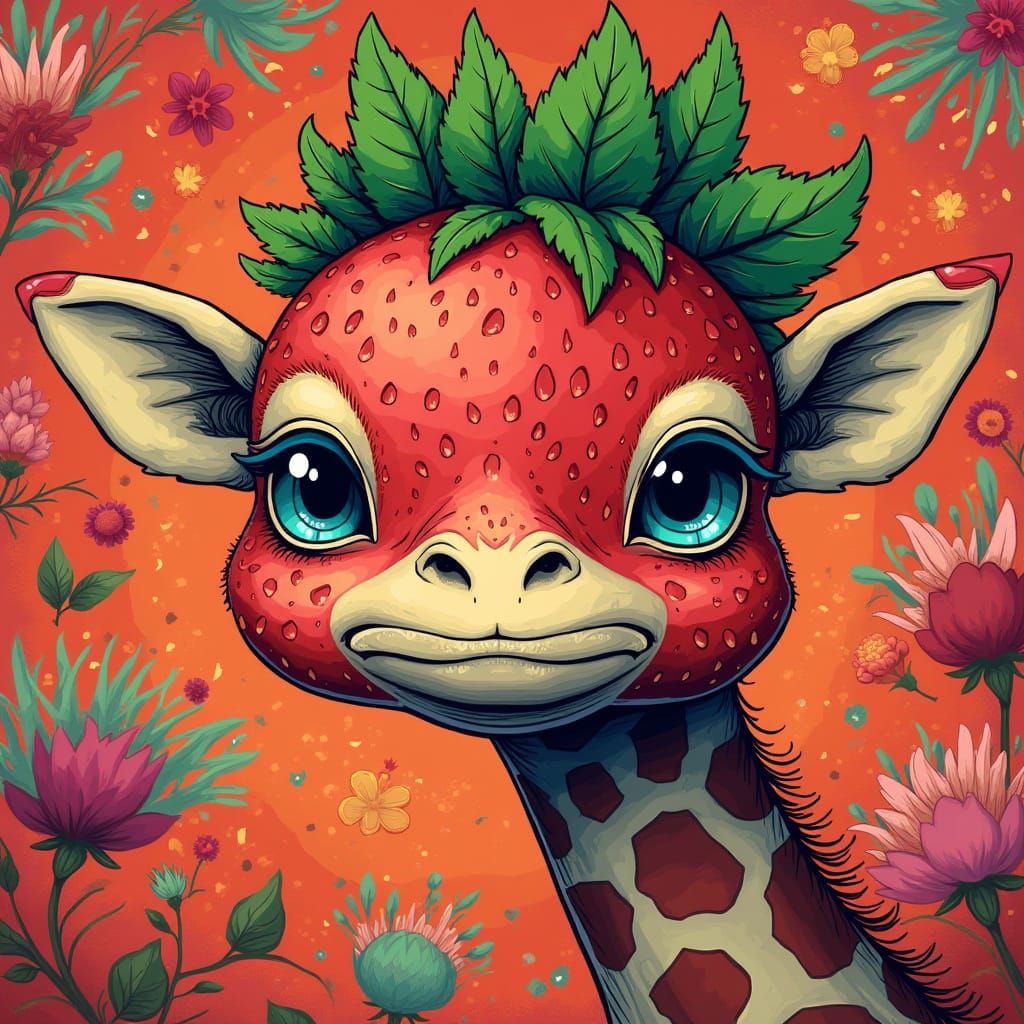Fantastical Hybrid Giraffe in Whimsical Art Style