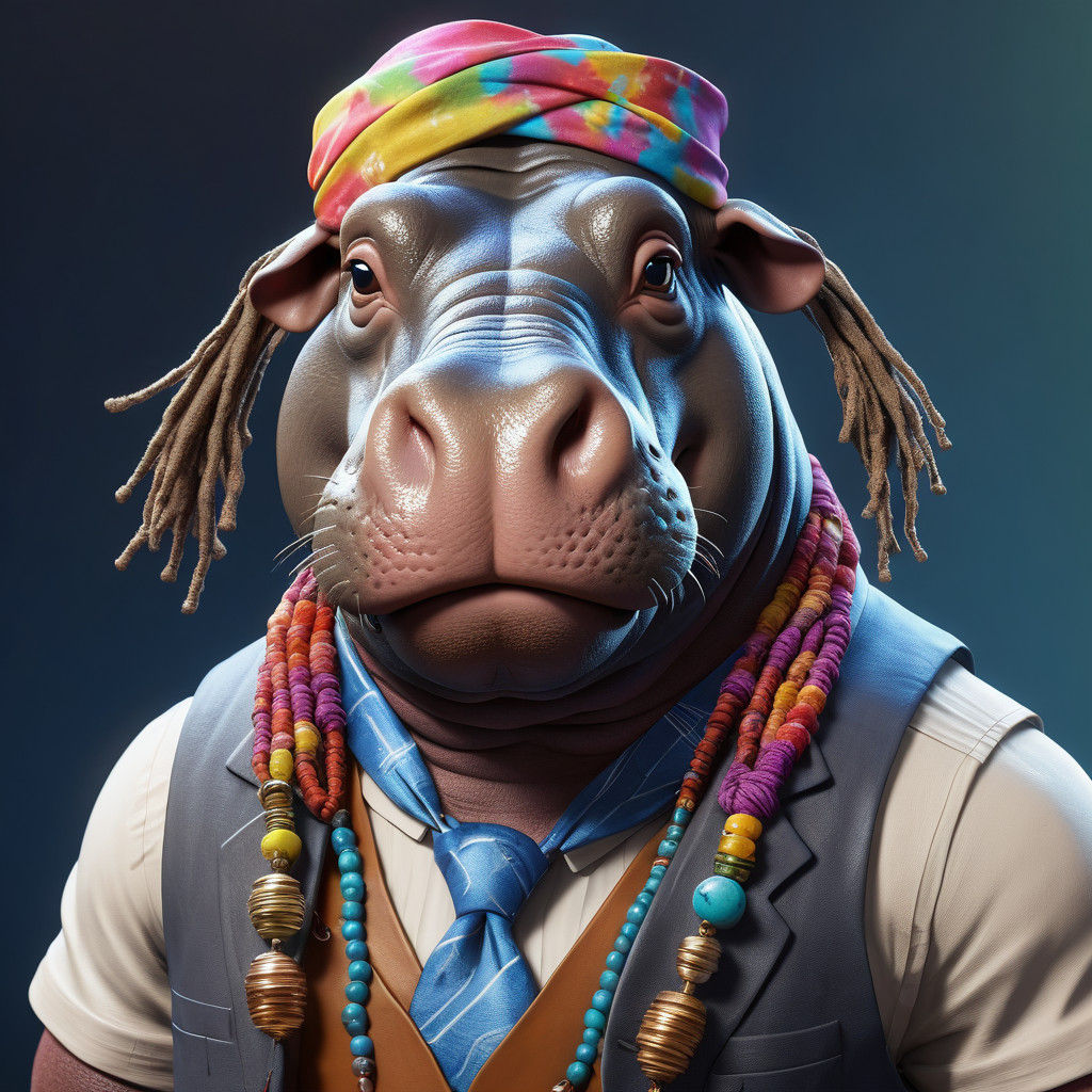 Psychedelic Hippopotamus in Vibrant 3D Style