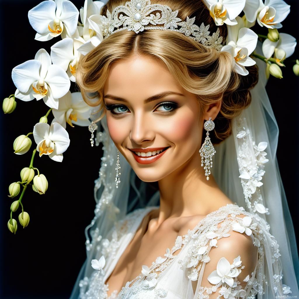 Bride with Orchids in Anime Art Style